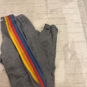 Aviator Nation Gray Sweatpants with Rainbow Stripe